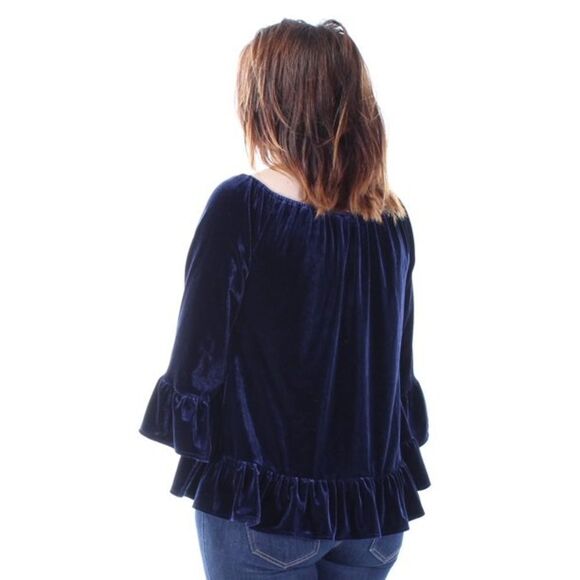 Sanctuary Clothing Women Julia Velvet Pullover Blouse Blue Size S - Picture 2 of 10